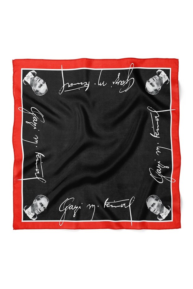 Ataturk Signature & Silhouette Bandana Scarf 50 X 50 cm