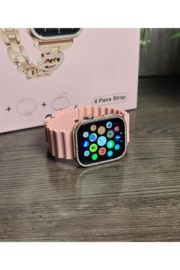 4 Kordonlu Bileklik Hediyeli Watch 10 Mini Premium Set Amoled Akıllı Saat Kadın Kol Saati - 6