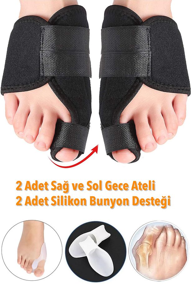 Halluks Valgus Gece Ateli Başparmak Bunyon Kemik Koruyucu Aparat 2 Adet (Sağ-Sol) Siyah - 1