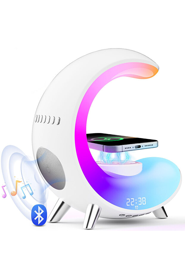 Multifunctional RGB LED Smart Lamp, App Control, Bluetooth Speakers, Digital Clock Display, White - 1