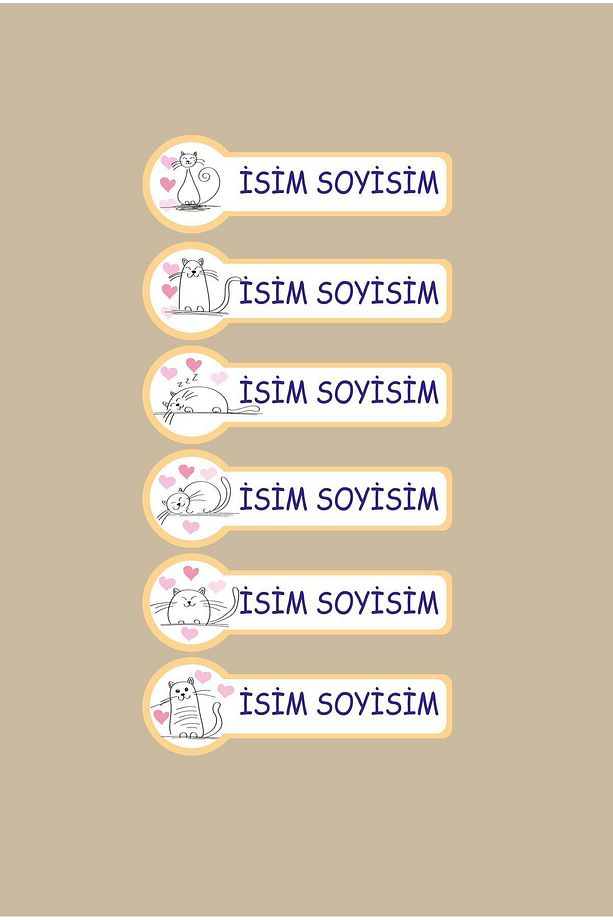 Okul Etiketi Kalem Defter Etiketi Özel Isim Yazılabilen Etiket Sevimli Kedi 220 Adet - 3