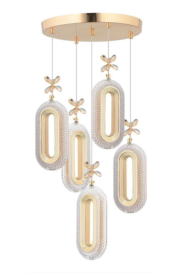 Eclipse Model 5'li Gold 3 Renk Modu Ledli Kristal Taşlı Modern Salon Mutfak Oturma Odası Led Avize - 2