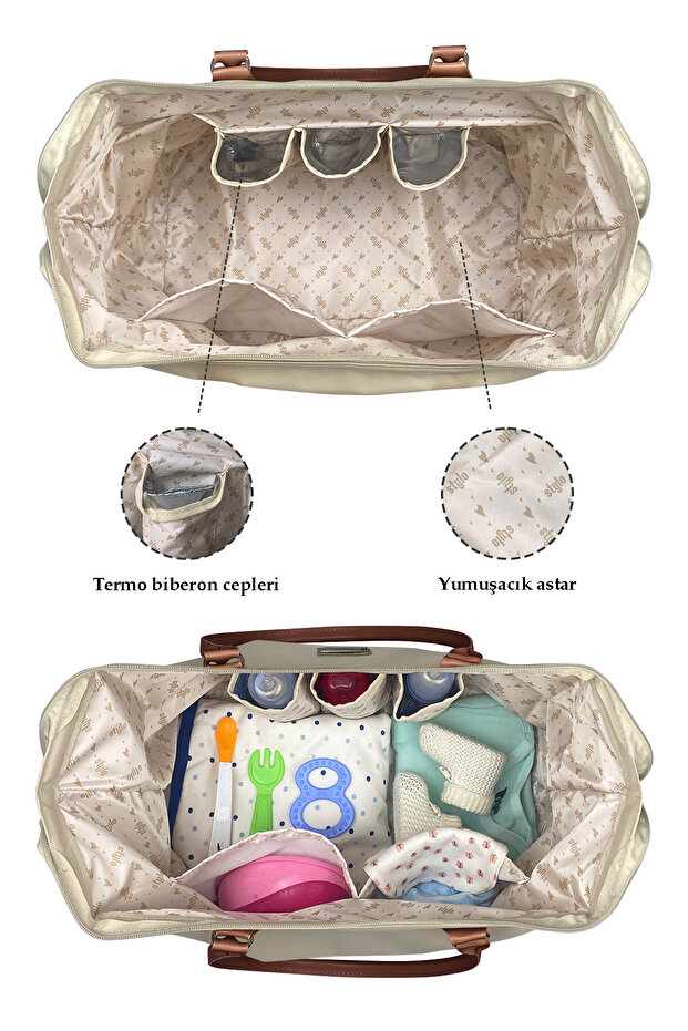 Mommy Bag Usa Anne Bebek Bakım Ve Kadın Çantası - Bej - 5