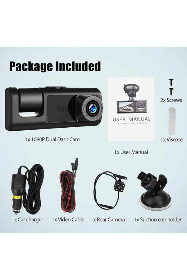 3-camera dashboard camera, black box, new version 1269 HD, car surveillance camera - 3