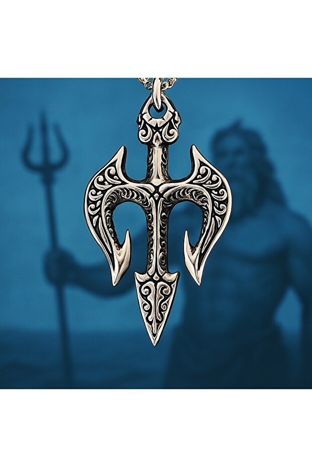Paslanmaz Çelik Neptune Trident Gladyatör Poseidon Mızrak Erkek Kolye - 1