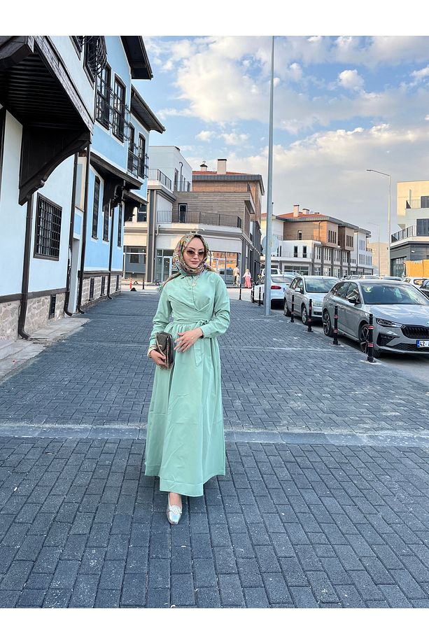 Kendinden Kuşaklı Yandan Cepli Yazlık Elbise - 3