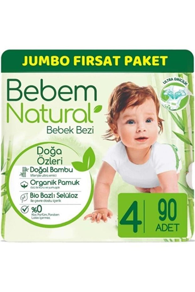 Bebem Baby Diaper Natural Jumbo Fırsat Pk Size:4 (7-14kg) Maxi 90 Pieces