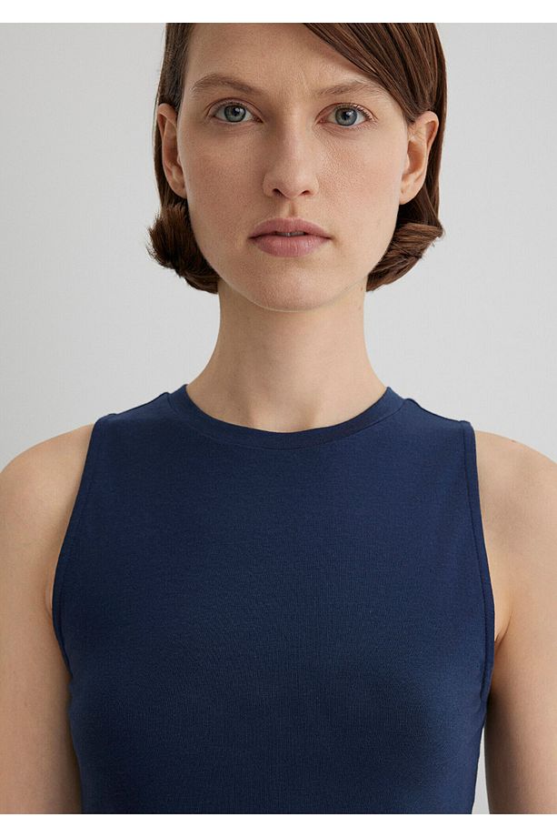 Lux Touch Lacivert Basic Modal Atlet Crop / Kısa Kesim 1610786-70487 - 5