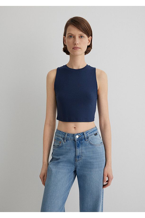 Lux Touch Lacivert Basic Modal Atlet Crop / Kısa Kesim 1610786-70487 - 3