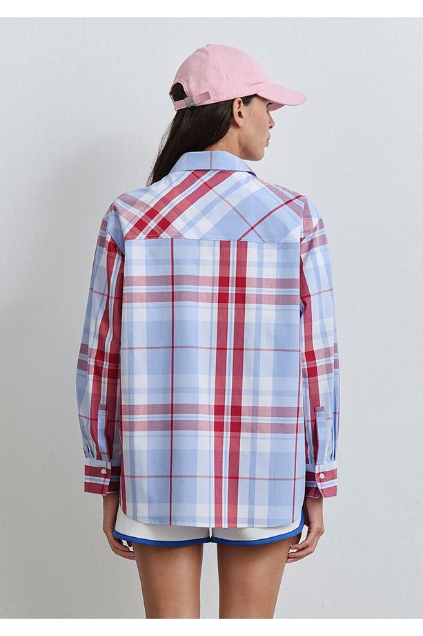Kareli Mavi Gömlek Oversize / Geniş Kesim 1211229-90846 - 4