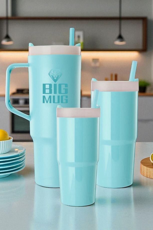 Tritan Big Family – 3'lü İç İçe Geçebilen Pipetli Bardak mug Seti - AİLE BOYU 3 LÜ MUG - 3