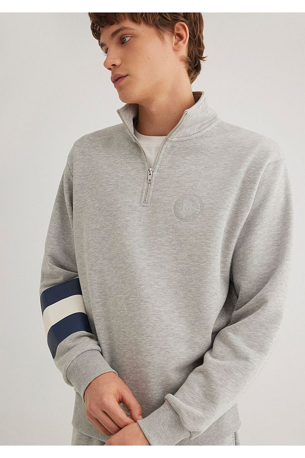 Patch Logo Yarı Fermuarlı Gri Sweatshirt 0S10307-80196 - 3