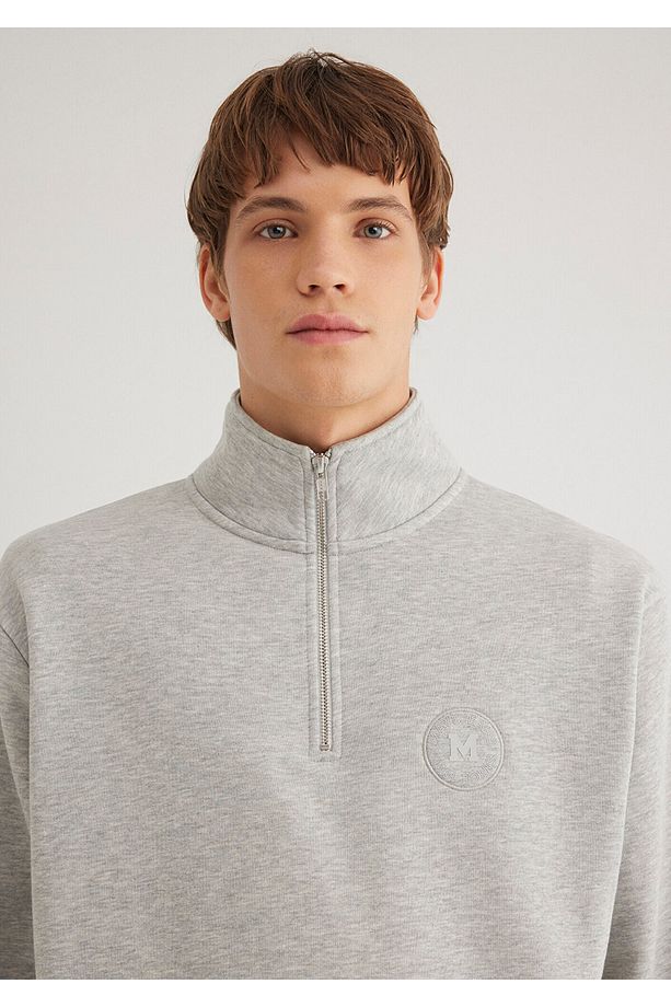 Patch Logo Yarı Fermuarlı Gri Sweatshirt 0S10307-80196 - 6