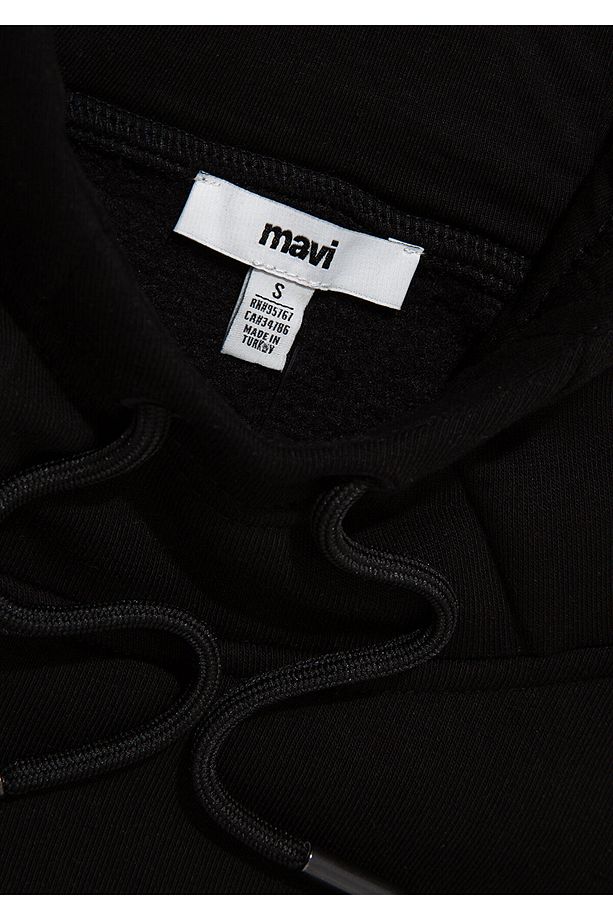 Patch Logo Kapüşonlu Siyah Crop Sweatshirt 1S10305-900 - 7