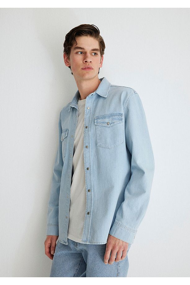 Ted Casual Açık Mavi Jean Gömlek Slim Fit / Dar Kesim 0210909-87153 - 1