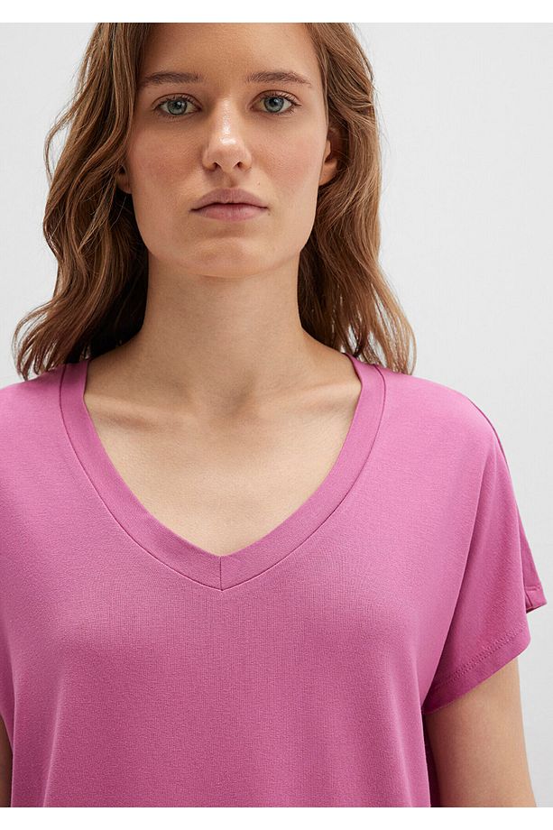 V Yaka Pembe Basic Viskoz Tişört Regular Fit / Normal Kesim 167714-70955 - 5