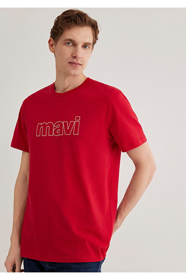 Červené tričko Slim Fit s potištěným logem -065781-34535 - 3