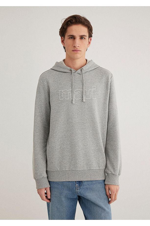 Logo Baskılı Kapüşonlu Gri Sweatshirt 065606-28387 - 3