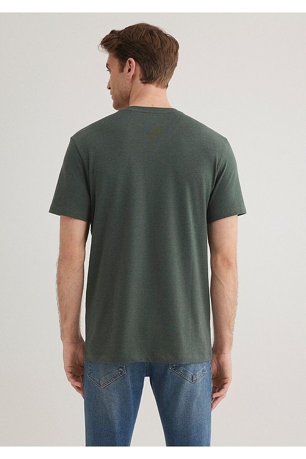 Stretch V Yaka Yeşil Basic Tişört Fitted / Vücuda Oturan Kesim 061748-25752 - 4