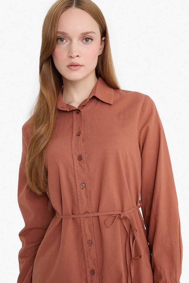 Regular Fit Poplin Basic Düz Uzun Kollu Gömlek Tunik D4160AX24AU - 4