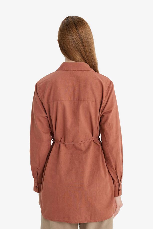 Regular Fit Poplin Basic Düz Uzun Kollu Gömlek Tunik D4160AX24AU - 6