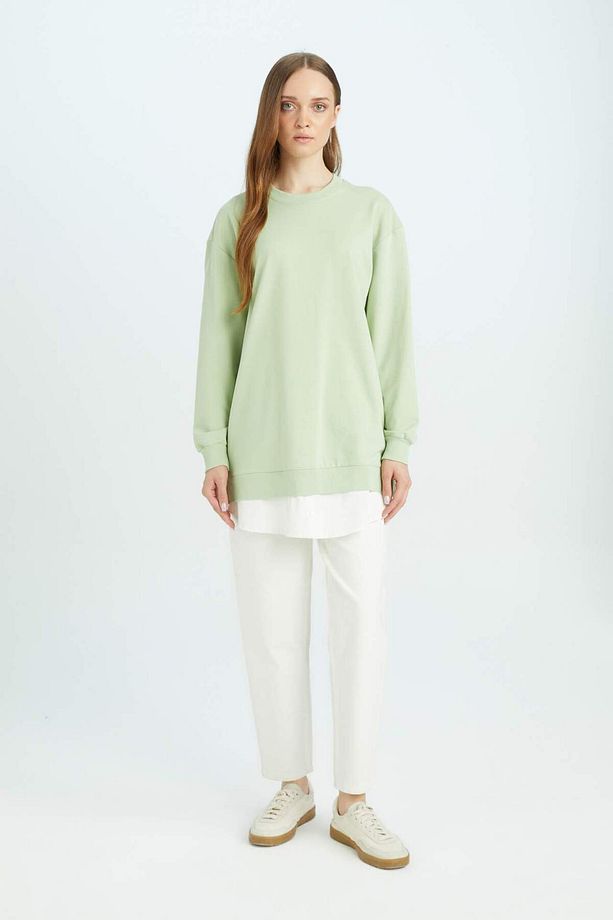 Regular Fit Bisiklet Yaka Basic Düz Sweatshirt Tunik A9529AX24AU - 2