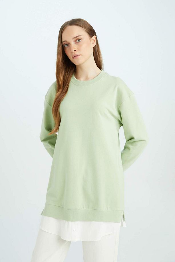 Regular Fit Bisiklet Yaka Basic Düz Sweatshirt Tunik A9529AX24AU - 4