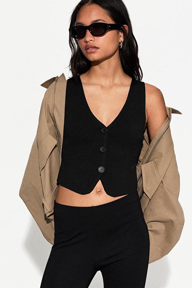 Black Knitwear Women's Vest Mg2486