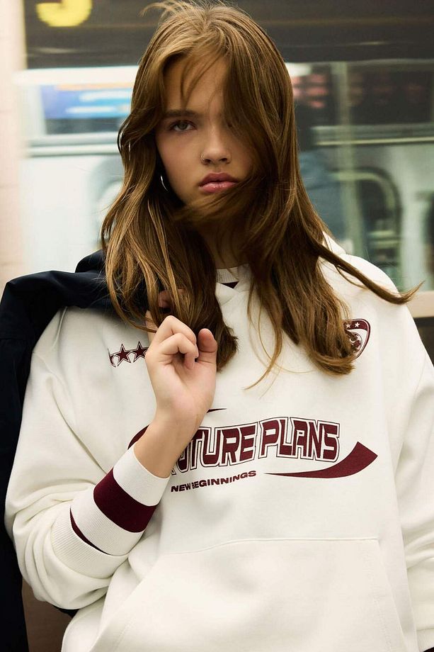 Coool Oversize Geniş Kalıp Kapüşonlu Baskılı Kalın Sweatshirt D5730AX24WN - 1