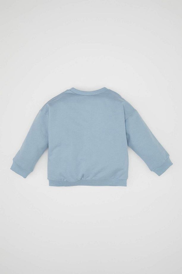 %100 Pamuk Erkek Bebek Bisiklet Yaka Basic Düz Sweatshirt A7343A524AU - 4