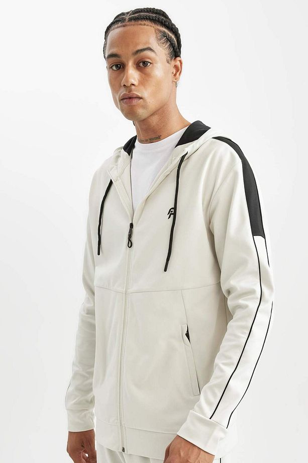 Defactofit Standart Fit Normal Kesim Skuba Dalgıç Kumaş Kapüşonlu Sporcu Fermuarlı Sweatshirt B4535a - 1