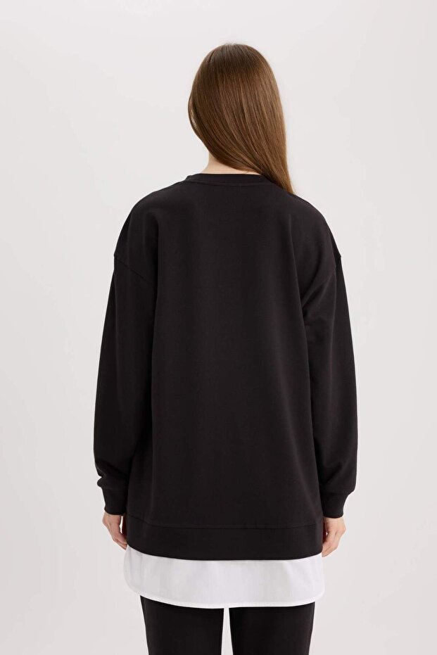 Regular Fit Bisiklet Yaka Basic Düz Sweatshirt Tunik A9529AX24AU - 6