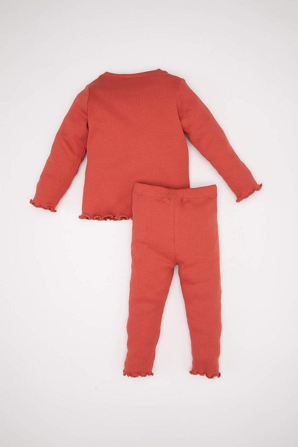 Kız Bebek 2li Takım Fitilli Kaşkorse Uzun Kollu Basic Düz Tişört Tayt D6200A5NS - 5