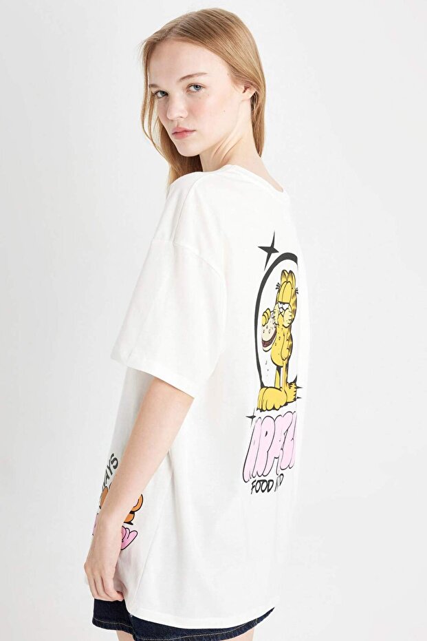 Coool Garfield Oversize Wide Fit Crew Neck Back Printed Short Sleeve T-Shirt D4827Ax24Au