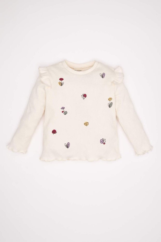 Baby Girl Crew Neck Floral Ribbed Camisole Long Sleeve T-Shirt D3851A524Au