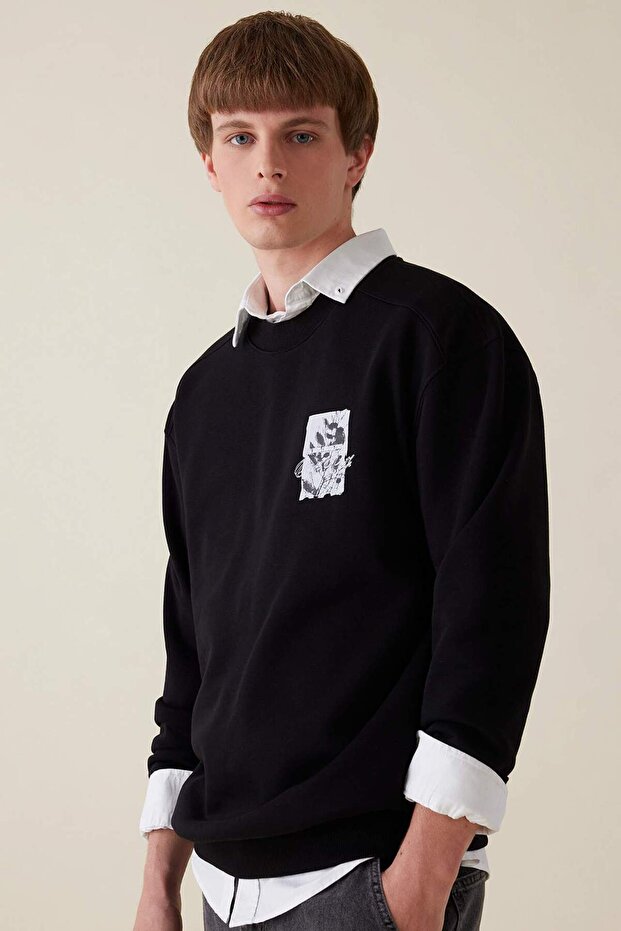 Boxy Fit Crew Neck Printed Sweatshirt C7048Ax24Au