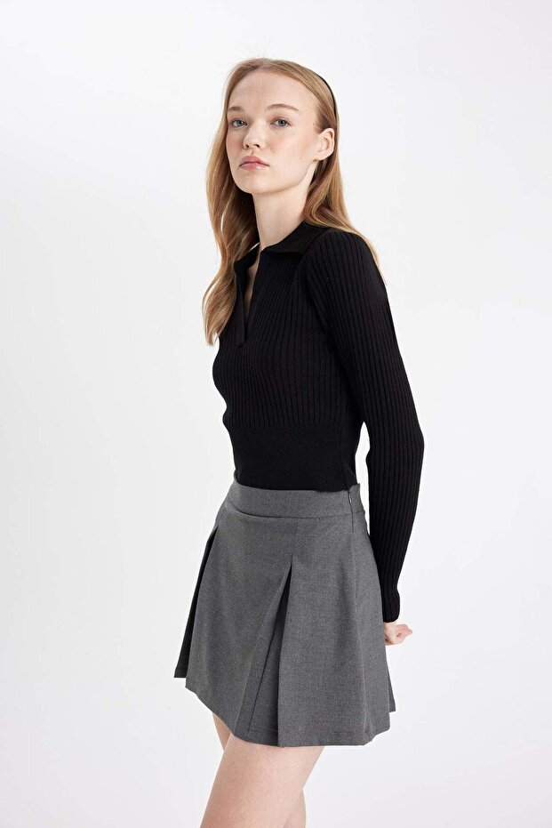 Coool Basic Düz Yüksek Bel Piliseli Mini Etek C8725AX24AU - 4