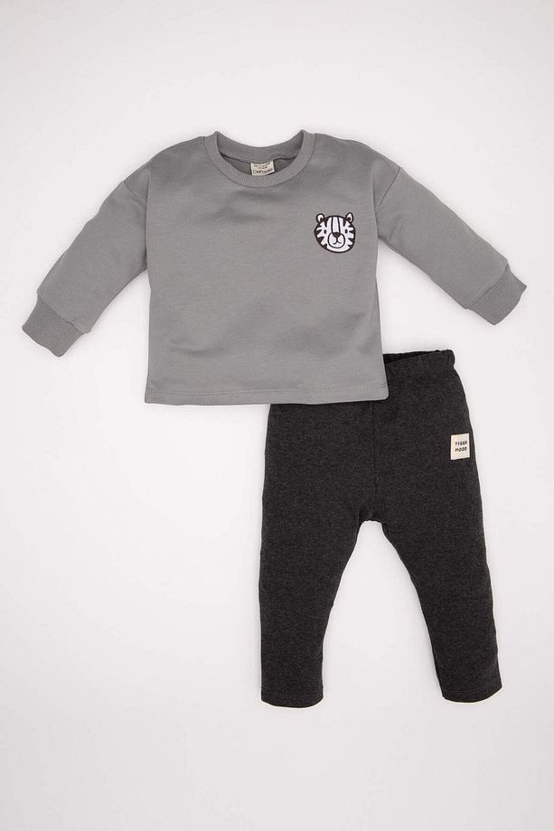 Erkek Bebek 2'li Takım Baskılı Sweatshirt Beli Lastikli Jogger Eşofman Altı D2937A524WN - 1