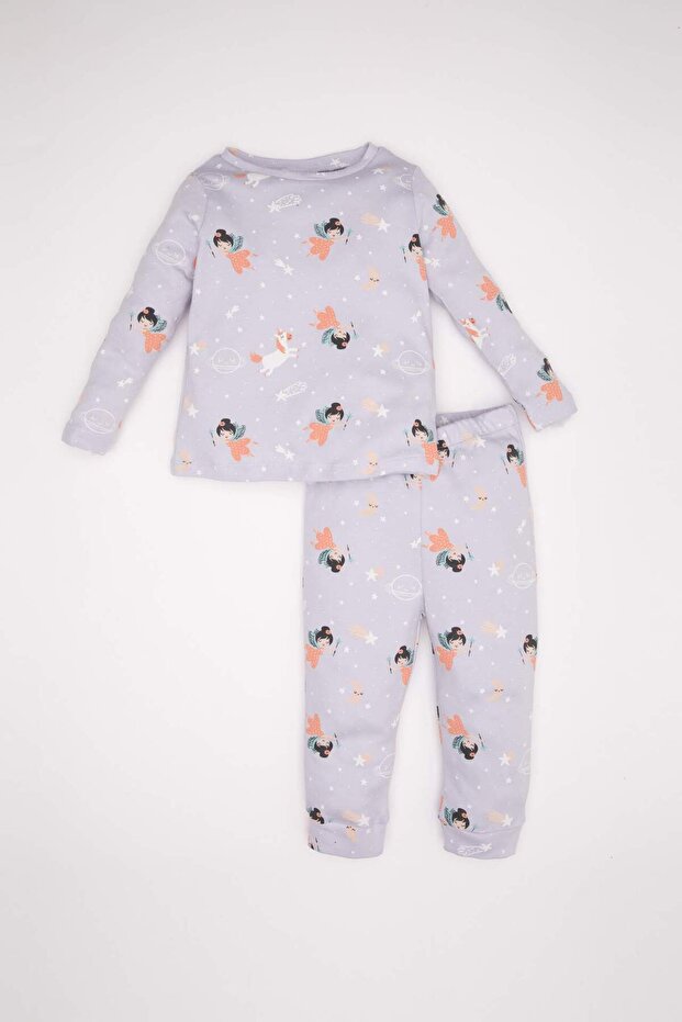Kız Bebek Pijama Takım Desenli Uzun Kollu Üst Beli Lastikli Uzun Alt D3622A524WN - 1
