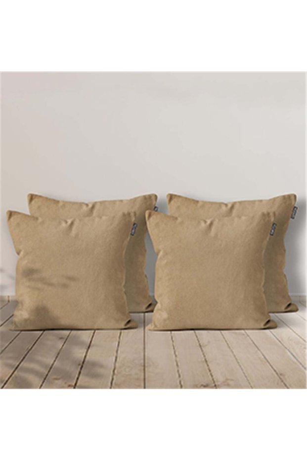 4-Piece Velvet Textured Throw Pillow Cover Beige