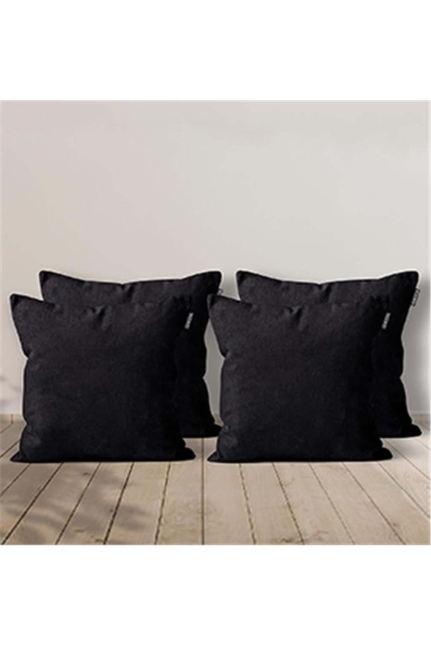 4-Piece Velvet Textured Throw Pillow Cover Black