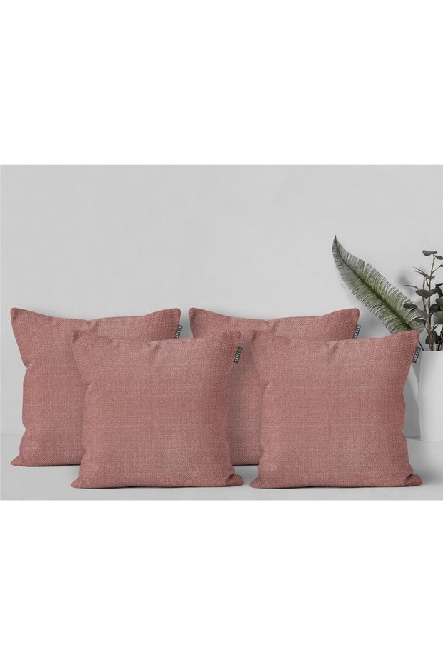 4-Piece Cushion Cover Linen Look Soft Sofa Backrest Can Be Gifted with Punching Hole in Pink