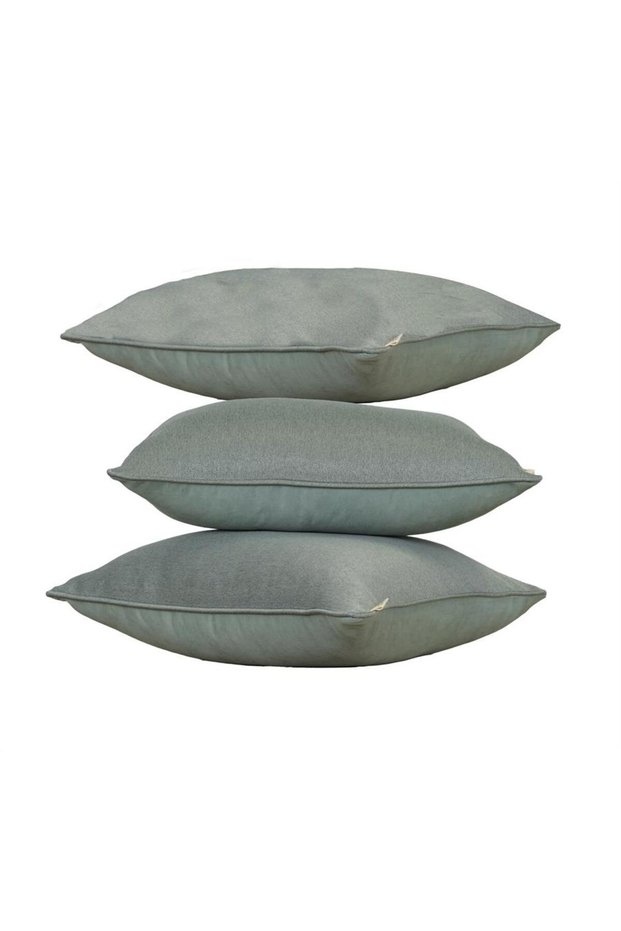 3-Piece Reversible Linen and Velvet Look Throw Pillow Cover Corded Water Green