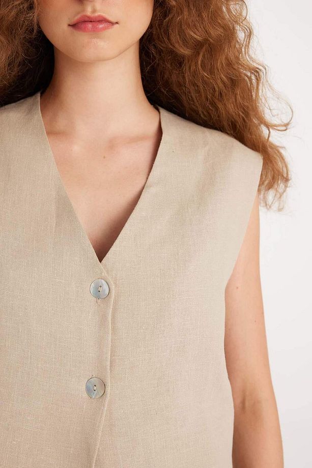Manuka x %100 Keten V Yaka Basic Düz Blazer Yelek D4391AX24HS - 6