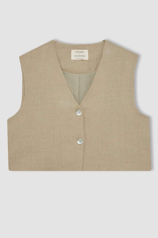 Manuka x %100 Keten V Yaka Basic Düz Blazer Yelek D4391AX24HS - 8
