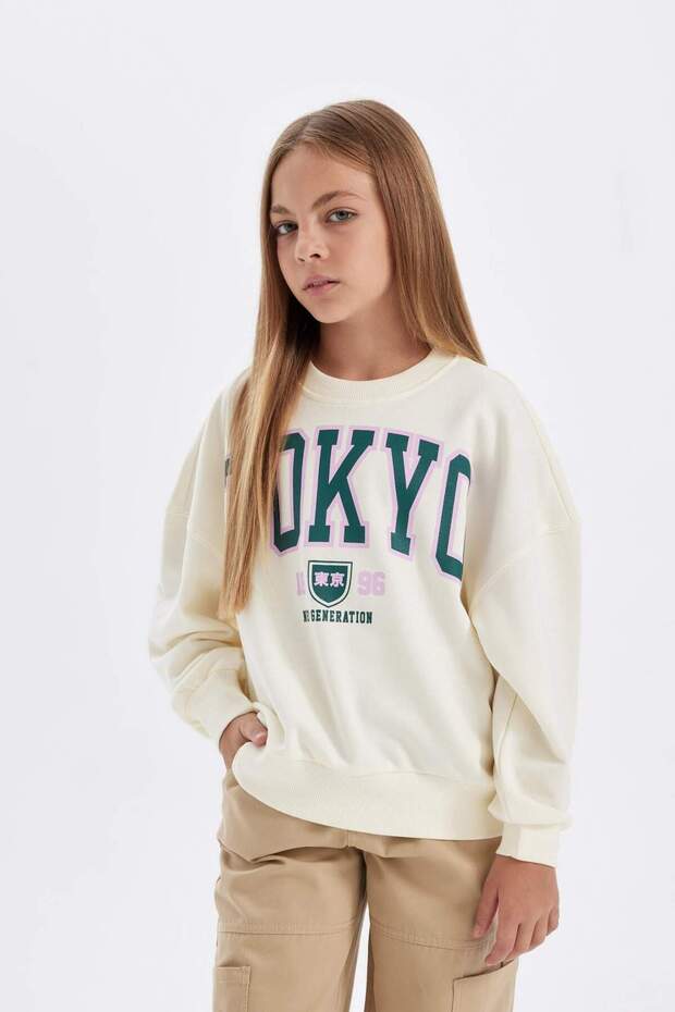 Girls Oversize Wide Fit Crew Neck Printed Sweatshirt C7461A824Au