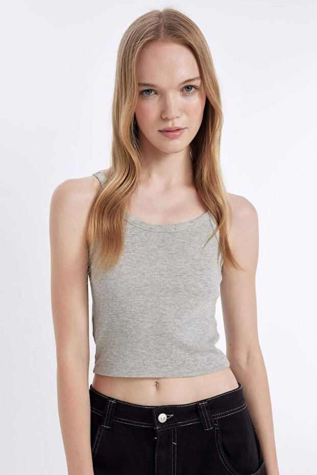 قميص داخلي قصير من القطن المضلع ذو تصميم أساسي وعادي B0563AX24AU - 1