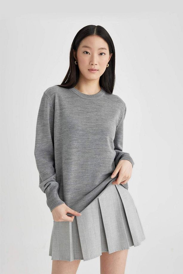 Siyah Regular Fit Yumuşak Dokulu Bisiklet Yaka Basic Düz Triko Kazak C0058AX24WN - 5