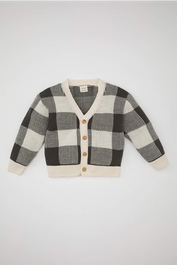 Checkered V-Neck Buttoned Knitwear Cardigan Baby Boy A3836A524Au