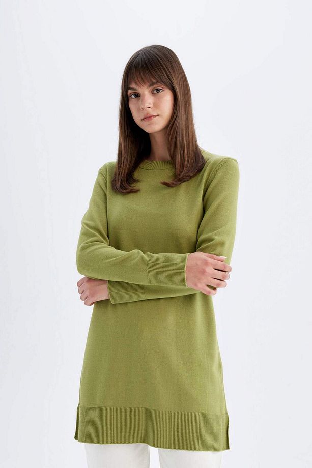 Regular Fit Bisiklet Yaka Yırtmaçlı Basic Düz Kazak Tunik H3431AZ24AU - 4